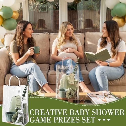 61 Pcs Baby Shower Game Prizes for Winners 6 Sets Green Wedding Bridal Shower Gifts Include Notebook Pen Hair Tie Ceramic Mugs Thank You Card Eucalyptus Leaves Party Favor Gifts for Guests - Image 6