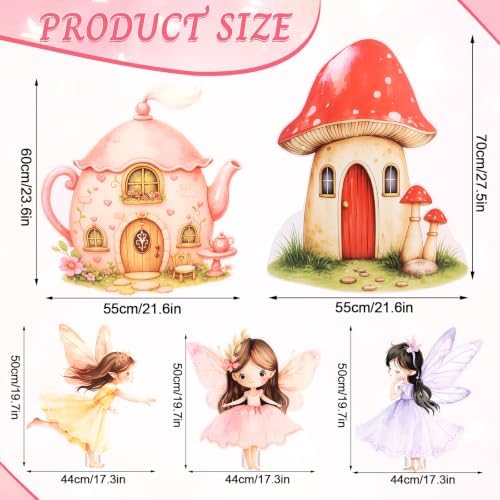 5 PCS Large Fairy First Birthday Decoration, Fairy Cardboard Cutouts, 27.5" x 21.6" Mushroom & Teapot Yard Signs, Standup Photo Booth Props for Woodland Fairytale Party, Lawn & Garden - Image 2