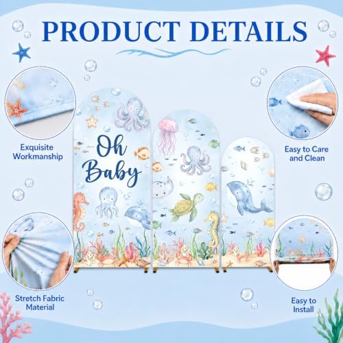 3PCS Under The Sea Baby Shower Arch Backdrop Cover Ocean Party Decorations - Image 3