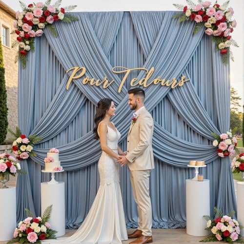 gogoparti 10x12ft Dusty Blue Backdrop Curtain for Wedding Parties, 2 Panels (5x12 ft Each) Wrinkle-Free Dackdrop Curtains, Silky Draping Fabric for Birthday Party, Baby Shower, Photo Background - Image 5