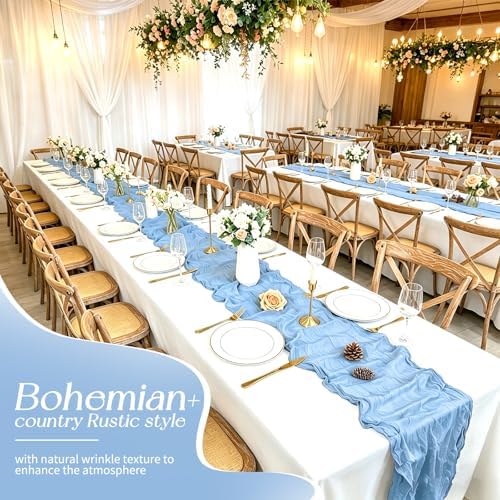 20 Pack Light Blue Table Runner 17 x 108inch Cheesecloth Table Runner Rustic Boho Gauze Sheer Fabric Cheese Cloth Table Runners for Wedding Party Bridal Baby Shower Birthday Spring Table Decor - Image 4