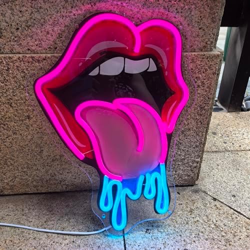 Lips Dripping Neon Sign For Wall Decor, LED Wall Art, Sexy Lady Lips For Bar Party Wedding Living Room Lounge Pink, Birthday Gift For Girl Friend (15.7x11in) by GSHIXIN
