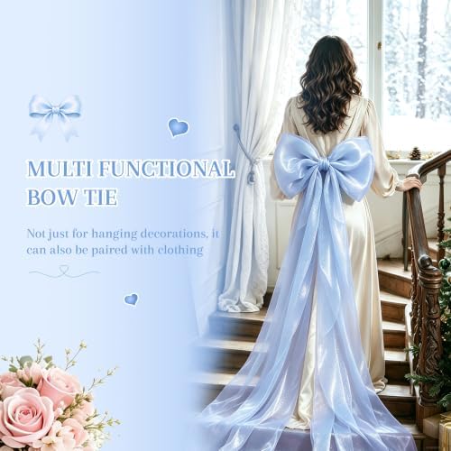 Big Blue Bow Coquette Room Decor, 16x85 Inch Large Christmas Bows for Birthday Decorations, Christmas Tree Topper, Girl Room Decor, Bachelorette, Wedding, Baby Shower, Front Door, Wreath (Blue) - Image 6