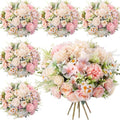 Tigeen 6 Bundles Artificial Flowers Bouquet for Wedding, Pink Champagne by Tigeen