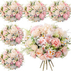 Tigeen 6 Bundles Artificial Flowers Bouquet for Wedding, Pink Champagne by Tigeen
