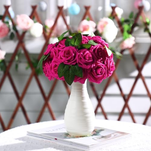100 Pcs Artificial Rose Flowers, Hot Pink - Image 4