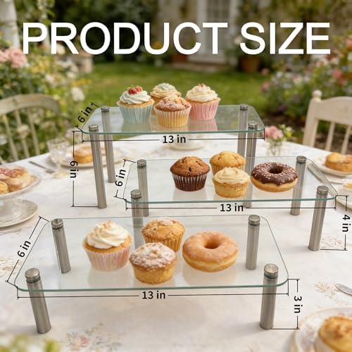 6 Pack Tempered Glass Display Stands Set, 13 Inch Rectangular Cake Stand - Image 2