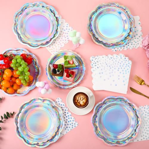 144 Pcs 48 Guests Iridescent Party Plates and Napkins Iridescent - Image 5