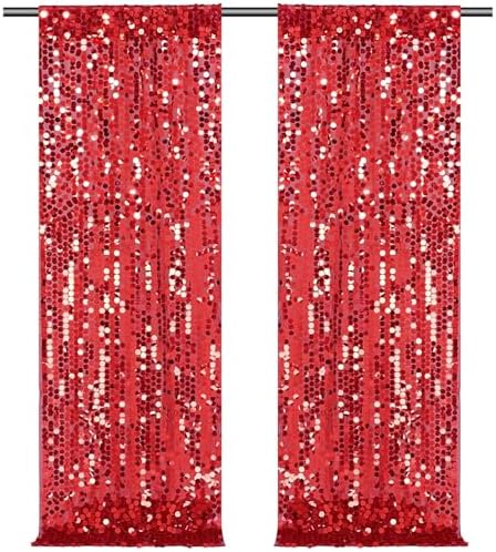 Red Big Payette Sequin Backdrop Curtain 2 Panels 2ftx8ft Sparkly Glitter Party Background for Birthday Holiday Wedding Event Decorations by SoarDream