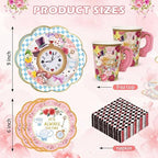 FillTouch 50 Sets Wonderland Paper Tea Cups and Saucers for Tea Party - Image 3