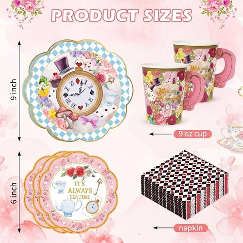 FillTouch 50 Sets Wonderland Paper Tea Cups and Saucers for Tea Party - Image 3