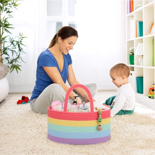 COMSE 2 Pack Baby Diaper Caddy Organizer, Diaper Basket, Baby Car Organizer, Diaper Change Organizer, Portable Tote Bag with Divider, Gift Baskets Empty, Cute Basket - Image 3