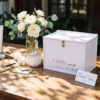BreezeHug 14" Large Wedding Card Box with Lock, Minimalist White PVC Money Box for Reception, Modern Envelope Holder with Matching Thank You Sign for Bridal Shower, Anniversary & Formal Events - Image 6