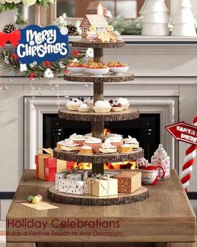 Wood Cupcake Stand, 5 Tier Cupcake Tower, Large Rustic Cake Display Holder - Image 5