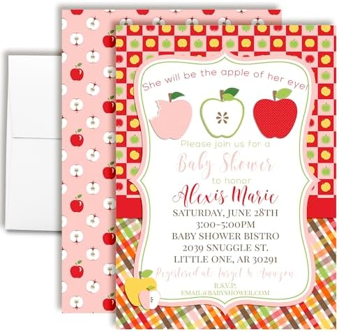 Amanda Creation Custom Baby Shower Invites Apple Baby Shower Invitation 20 5x7 Custom Personalized Apple Theme Invites With Envelopes by AmandaCreation