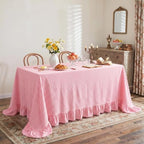 Eternal Beauty Gingham Ruffled Tablecloth Pink White 60x120 Farmhouse - Image 3