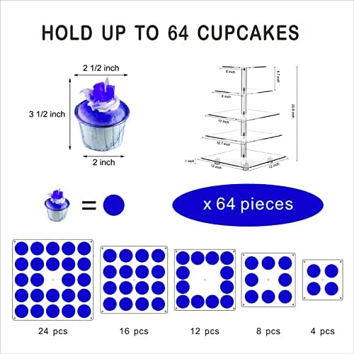Cupcake Stand, 5-Tier Square Cupcake Holder with LED Light String, Acrylic Cupcake Tower Display-Dessert Tower-Pastry Stand-Cupcake Tier Stand for Wedding, Birthday Party (Blue Light) - Image 6