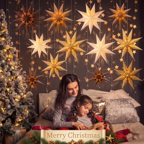 Youyole 12 Set Christmas Paper Star Lantern with Lights, 8 Pointed - Image 6