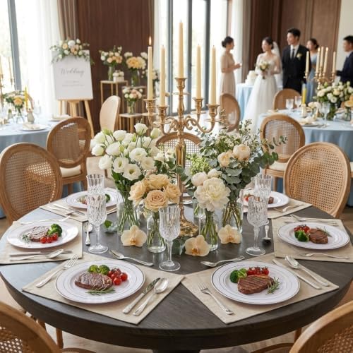 FLOWERCAT 60PCS Silver Plastic Plates - Heavy Duty White and Silver Plastic Plates Disposable - Include 30PCS 10.25inch Dinner Plates and 30PCS 7.5inch Dessert Plates for Fall Wedding&Birthday Party - Image 5