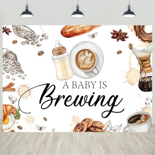 10x8ft Coffee Baby Shower Backdrop A Baby is Brewing Coffee Baby Shower Party Photography Background Milk Bottle Coffee Beans Croissant Newborn Baby Shower Decorations Banner Photo Studio Props by CkihgennDecors