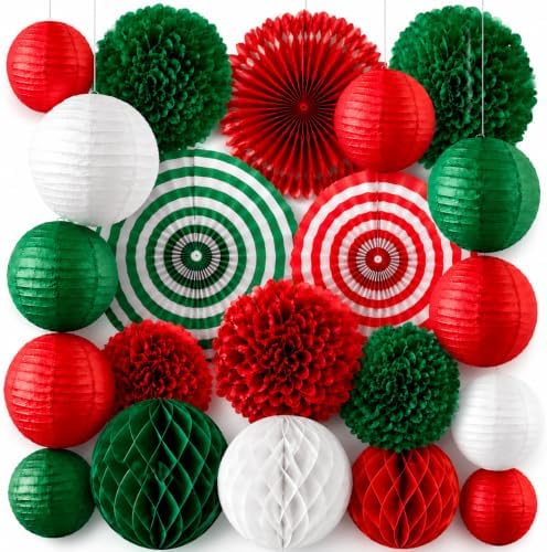 21PCS Red Green White Paper Lanterns Christmas Party Decorations by Unknown
