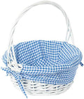 Wicker Gift Basket with Handle and Liner, 11 Inch White Willow Round Basket with Blue Gingham Liner for Easter, Picnic, Wedding, Flower Girl, Foraging, Storage and Home Decor - Wickerwise by Wickerwise