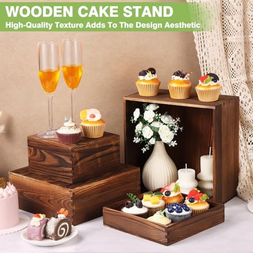 6 Pack Wood Cake Cupcake Stand Buffet Risers, Wooden Display Stand Wood Display Riser, Square Food Display Risers for Party Wedding Birthday Home (6" 7" 8" 9" 10" 11") - Image 4