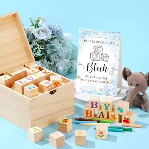 Marsui 136 Pcs Baby Shower Blocks to Decorate Game Kit, Blue Elephant - Image 5