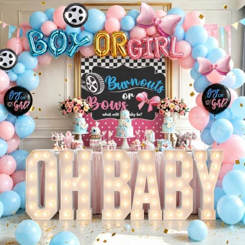 4FT OH BABY +Blue Pink Balloon Marquee Light-Up Letters, oh baby lettersg ender reveal decorations gender reveal decorations by Unknown
