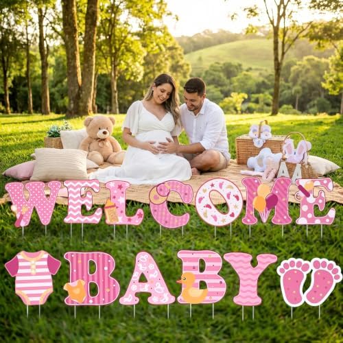 Waterproof Corrugated Plastic Welcome Baby Yard Signs - 13 Pack Lawn Decorations with Stakes - Durable Outdoor Party Decor for Gender Reveal or Baby Shower - Pink Girl - Image 6