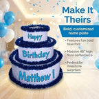 Anderson's White & Blue Personalized Pop-Out Birthday Cake, Life-Size Faux Cake with Fun Font, Custom Name, Surprise Reveal Prop for Milestone Parties, Photo Ops, Store or Business Events - Image 2