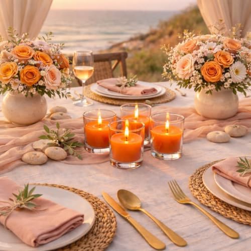 Set of 72 Richland Votive Candles Orange Unscented and 72 Clear Glass Eastland Votive Holders - Image 5