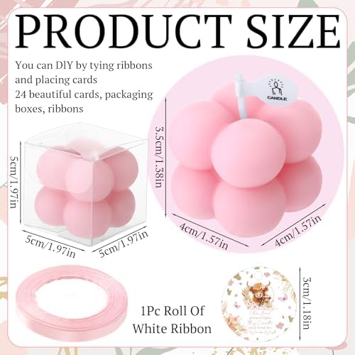 MTLEE 24 Sets Cow Baby Shower Favors Party Candle Small Bubble Candle Baby Shower Favors for Guests Tea Candles Bulk with Stylish Ribbons Cards Gifts(Pink, Cow) - Image 2