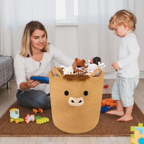 Highland Cute Cow Basket for Nursery,Tall Large Laundry Blanket Gift Basket - Image 5