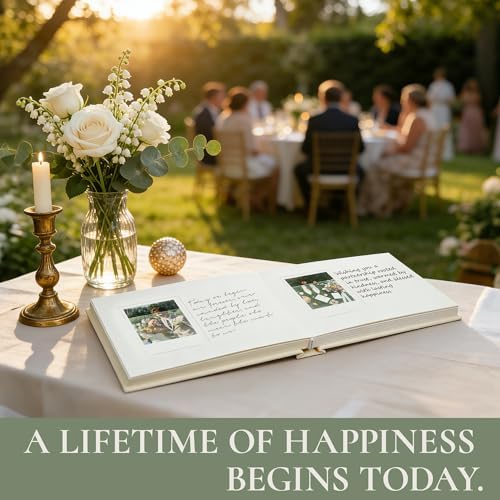 Vienrose Wedding Guest Book Journal for Polaroid, Wedding Registry Must Haves Things with 32 Blank Pages and Thick Paper, Create Your Linen Photo Customizable Memory Album, Beige - Image 5