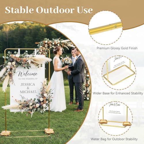 Wedding Welcome Sign Stand, Adjustable 50/68 Inch Metal Sign Holder, Gold - Image 5