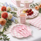 350 PCS Pink Gingham Disposable Dinnerware Set, Decagonal Paper Plates 7 & 9 Inch, Napkins, Cups & Cutlery, Checkered Party Supplies for Baby Shower Birthday Bridal Shower Picnic - Image 6