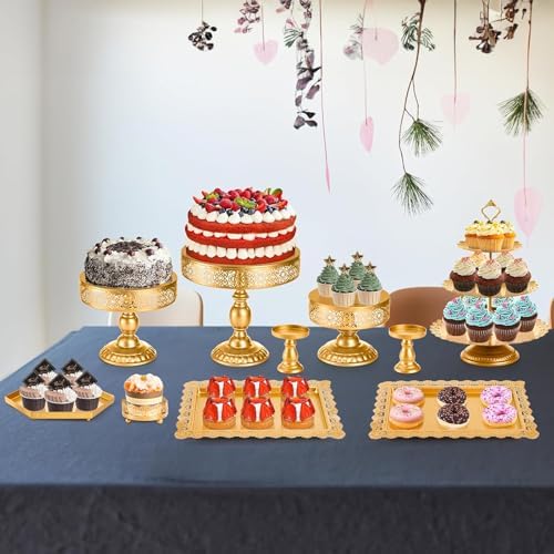10 Pieces Gold Cake Stand Set, Metal Round Cupcake Holder Dessert Display Plate Serving Platter, Dessert Table Stands and Trays Set for Christmas, Wedding, Birthday, Anniversary, Tea Party - Image 7