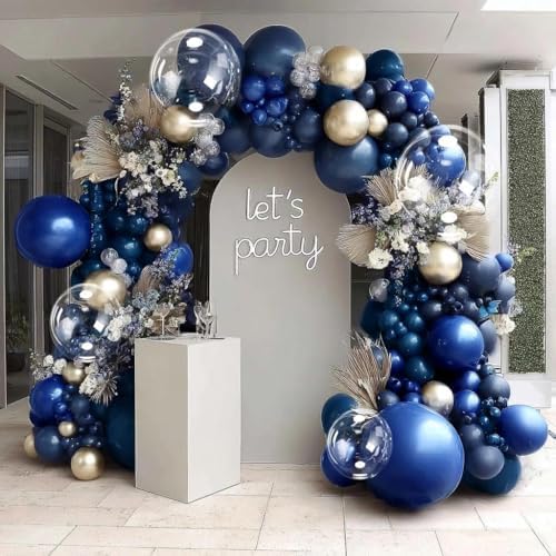 Royal Blue Gold Balloon Arch Double Stuffed Latex Bobo Pearl Gold Balloon Garland Navy Ruby Blue Balloons for Birthday Baby Shower New Year Wedding Prom Business Opening Party Decor - Image 3