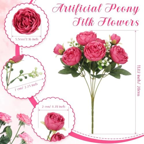 Geosar 8 Bundles Artificial Peonies Flowers,Red, Rose Red, White - Image 2