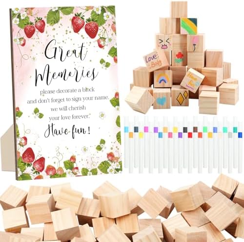 97 Pcs Strawberry Baby Shower Games Sign Kit, Strawberry Theme Party Decoration, Include Game Sign 72 DIY Blank Wooden Block 24 Pen to Draw Your Idea for Baby Shower Game Gender Reveal Party by ZCPTZ