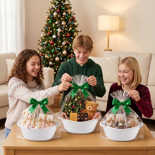 TranRantic 8 Pcs Woven Gift Baskets with Wrap and Ribbons - Image 6