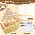 95 PCS Shower Games Sign Kit for Boys Girls, 1 Wooden Game Sign, 52 Blank Wooden Blocks for DIY Drawing, 24 Markers, 18 Stencils, Shower Game for Gender Reveal Activity Decorations - Image 2