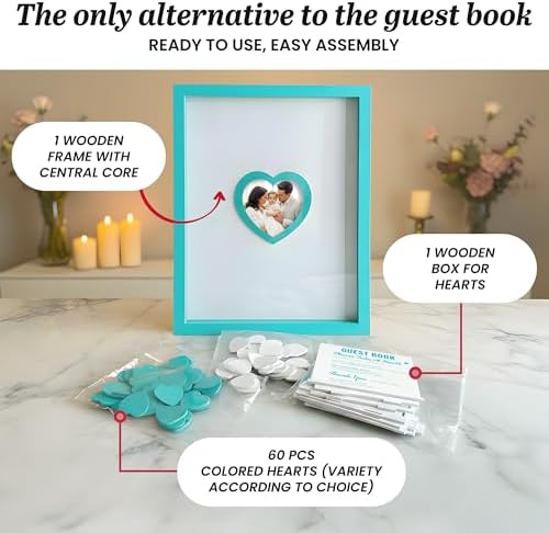 Blue Wedding Guest Book Alternative, Guest Book Wedding Reception, Wedding Guest Book with Wooden Hearts Guest Book Signs for Wedding Anniversary Birthday Party Baby Shower - Image 4