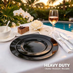 FLOWERCAT 60PCS Black Plastic Plates - Heavy Duty Black Disposable Plates for 30 guests Birthday Party/Wedding/Halloween- Include 30PCS 10.25inch Dinner Plates and 30PCS 7.5inch Dessert Plates - Image 3