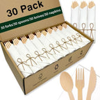 Pre Rolled Bamboo Silverware Set with Napkins - 30 Pack Bamboo Utensils by Unknown