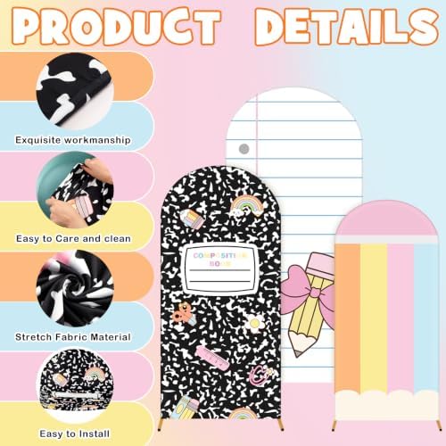 Moukeren 3 Pcs Back to School Themed Arch Backdrop Cover 4ft 5ft 6ft Decor - Image 3