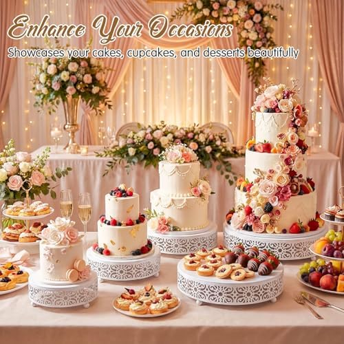 Wenqik 5 Pcs Metal White Cake Stand,16/14/12/10/8 In Round Cake Holder - Image 5