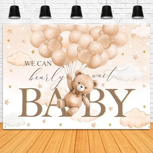 Bear Baby Shower Backdrop We Can Bearly Wait Party Decorations Background for Boy Bear Theme Baby Shower Banner Photo Booth Prop (Brown, 10x7ft) - Image 3