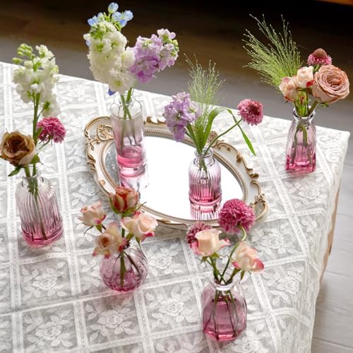 Bud Vases Set of 12, Small Purple Vase Glass Vases for Flowers Vintage Ribbed Colored Wedding Flower Vase for Decor in Bulk Decor Bridal Shower Centerpieces Home Table Decoration - Image 4